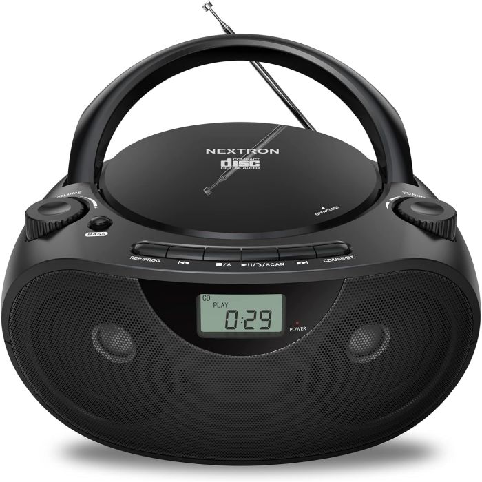 Reproductor de CD portátil con Bluetooth y radio FM