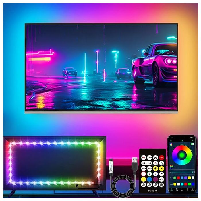 Tira LED TV 45 a 75 Pulgadas RGB Sincronización Música Bluet