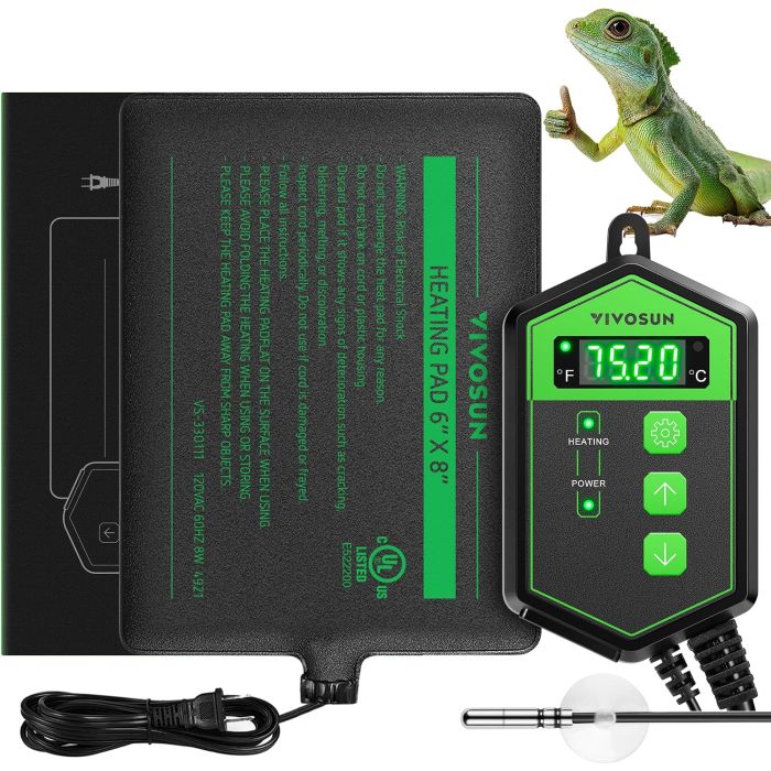 Almohadilla Térmica para Reptiles VIVOSUN 6x8 pulgadas con Termostato