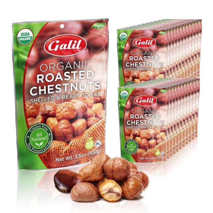 Castañas Asadas Orgánicas Galil - Pack de 24 Bolsas de 3.5 oz