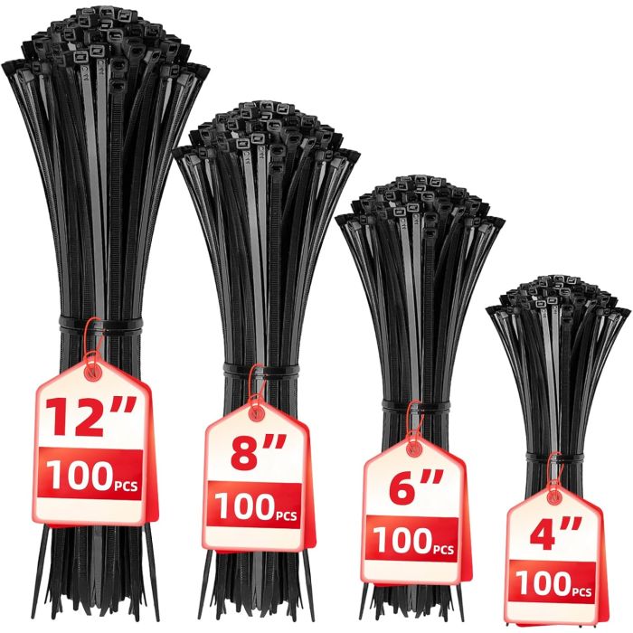 Cable Zip Ties Nylon 400 piezas tamaños surtidos negro