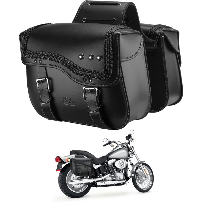 Alforjas para motocicleta KEMIMOTO 30L de cuero sintético negro