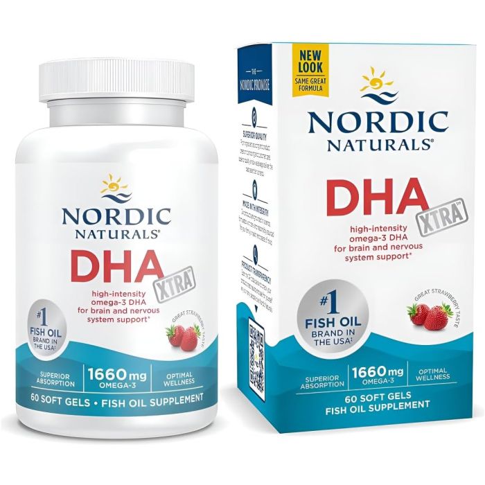 Nordic Naturals DHA Xtra, Frutilla - 60 Cápsulas Blandas - 1660 mg Omega-3