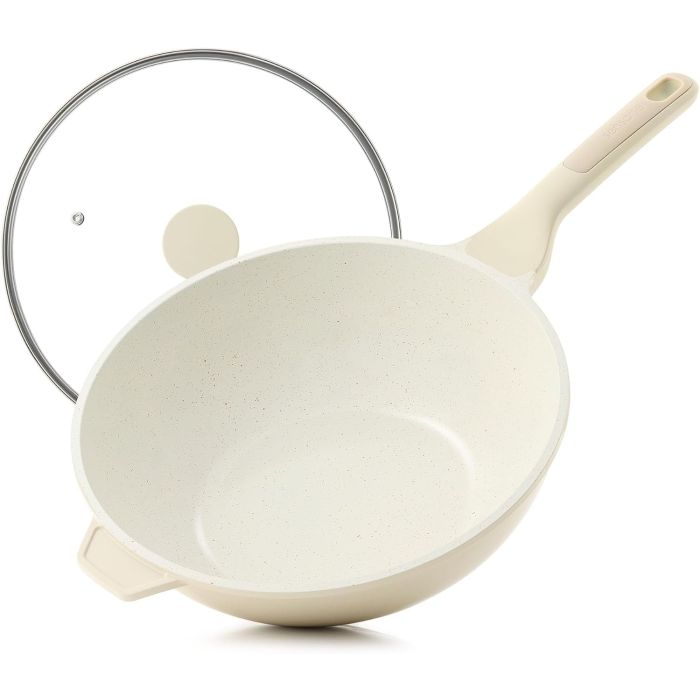 Wok Antiadherente de Cerámica SENSARTE 11 Pulgadas con Tapa