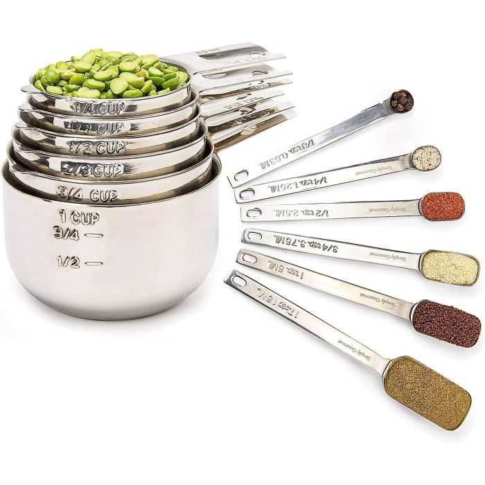 Juego de 12 Cucharas y Tazas Medidoras de Acero Inoxidable