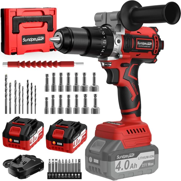 Taladro Percutor Inalámbrico SundpeyPRO 21V con 2 Baterías 4.0Ah