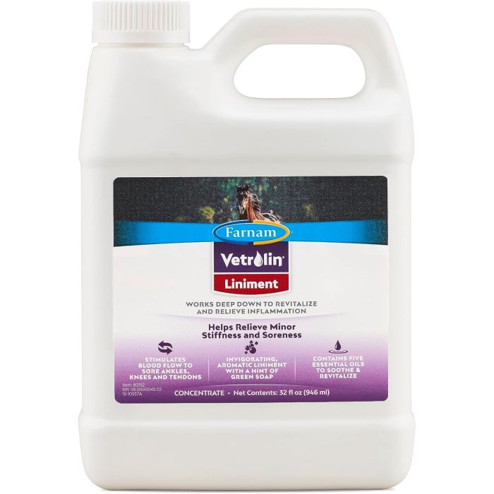 Farnam Vetrolin Linimento para Caballos Alivio Muscular 32 Oz