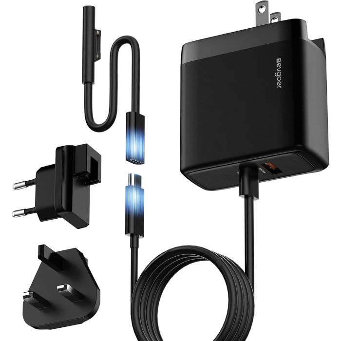 Cargador Surface Pro 65W con Adaptadores UE/UK para Viajes
