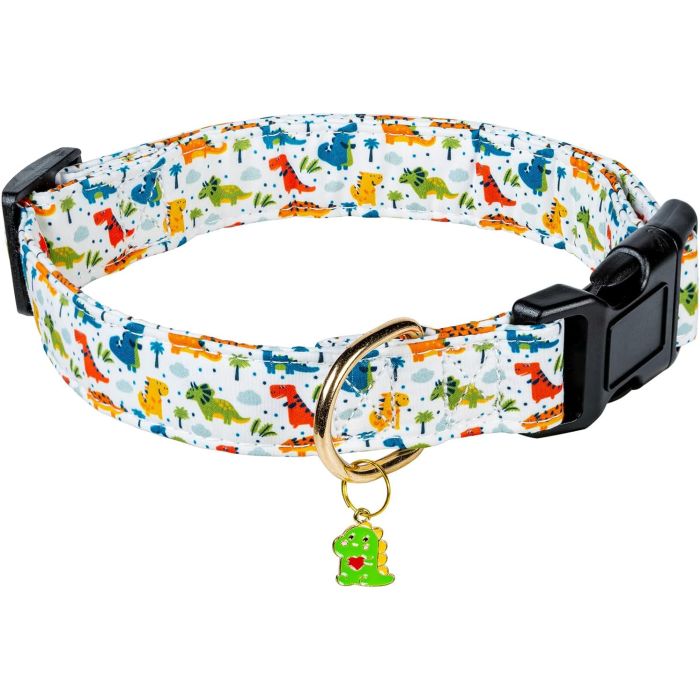 Collar de perro de algodón PREHAI, dinosaurio blanco, ajustable