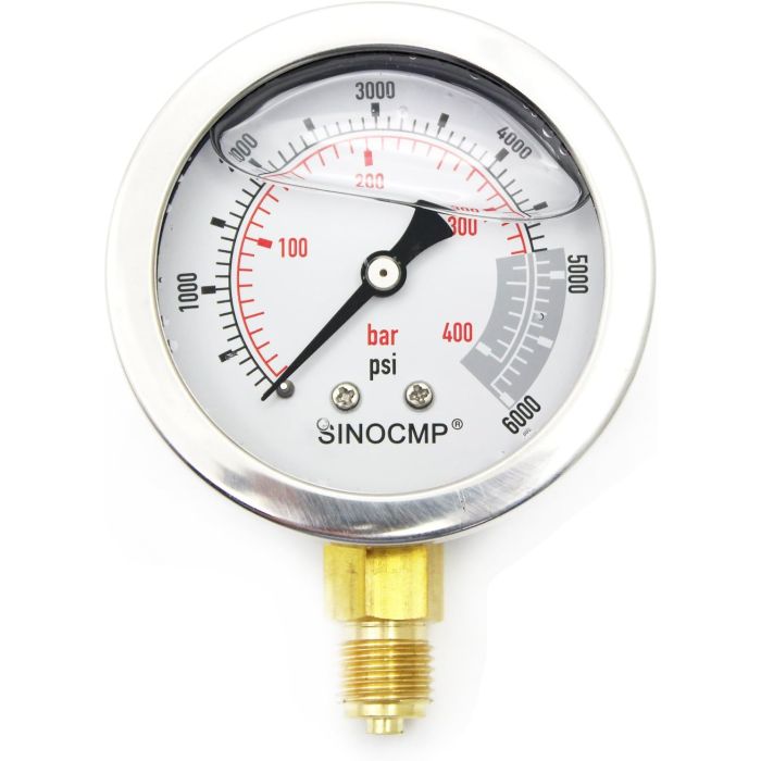 Manómetro Hidráulico SINOCMP 40Mpa/400bar/6000PSI Acero Inoxidable con Glicerina