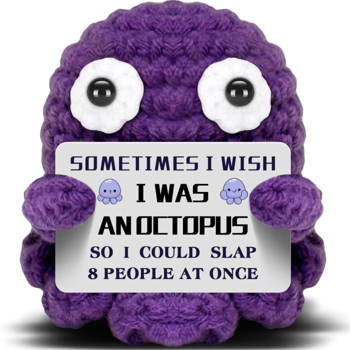 Mini Pulpo Crochet de Apoyo Emocional con Tarjeta Divertida