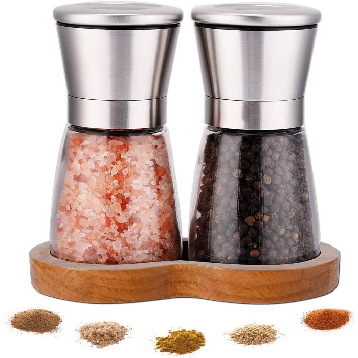 Set de salero y pimentero con base de madera LessMo