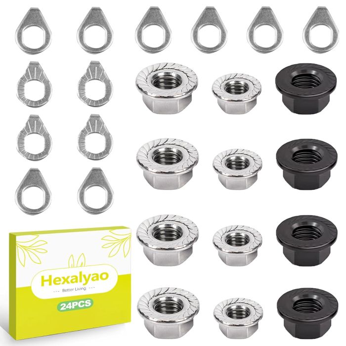Kit universal de 24 tuercas y arandelas para ejes de bicicleta