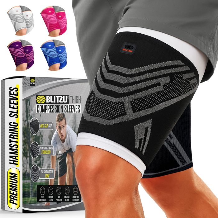 BLITZU Manga de Compresión para Muslo y Corva 1 Par, Soporte Deportivo Negro M