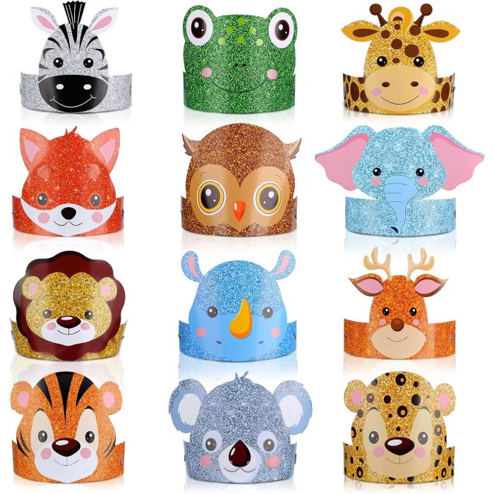24 Gorros Animales Safari Fiesta Infantil Decoración Cumpleaños