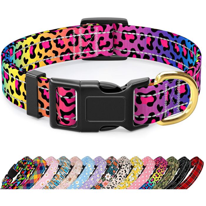 Collar Reflectante Ajustable para Perros Medianos Nailon Neón Leopardo