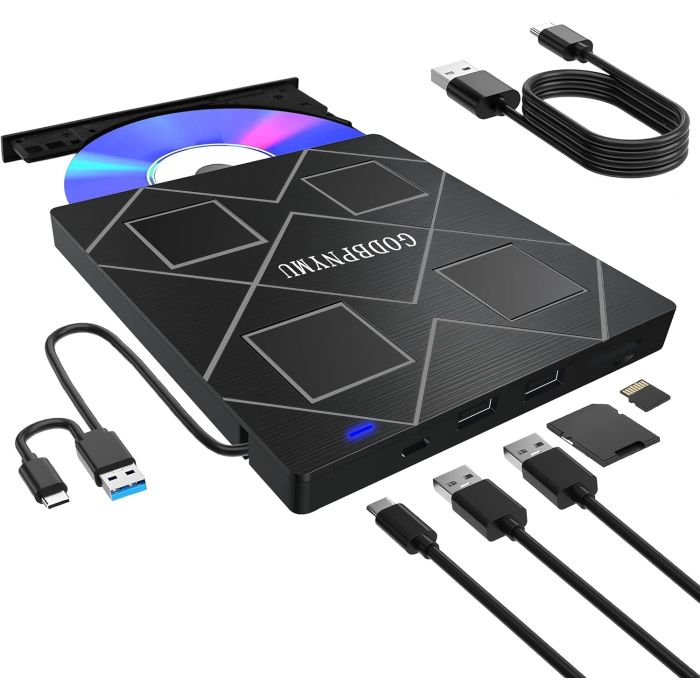 Unidad externa 5 en 1 CD/DVD USB 3.0 y Type-C portátil