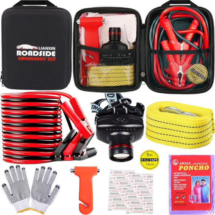Kit de Emergencia Vial LIANXIN con Cables Pasacorriente