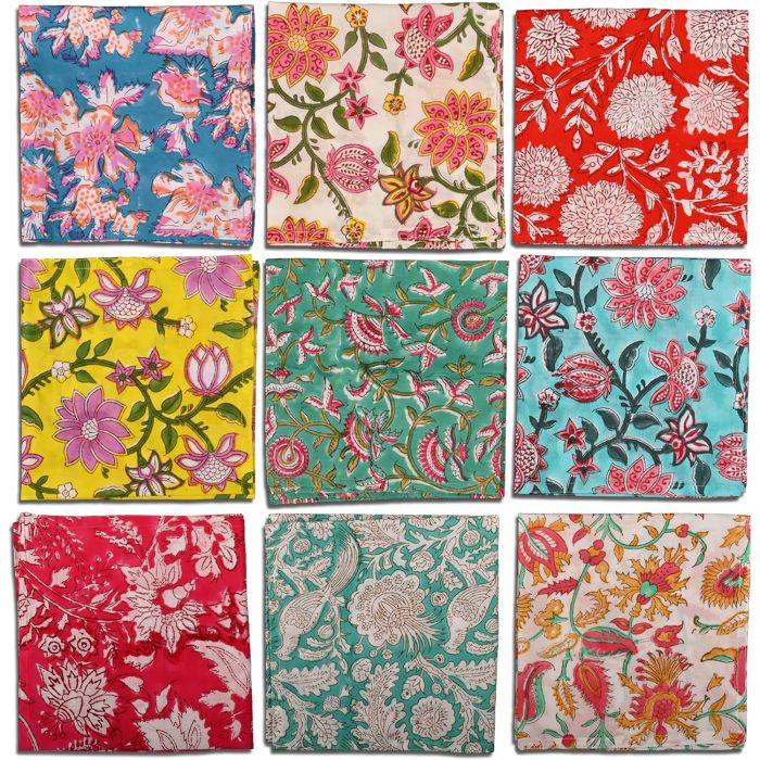 DIYANAIMPEX Servilletas de Tela de Algodón 10 Piezas Estampadas Multicolor 16x16 pulgadas