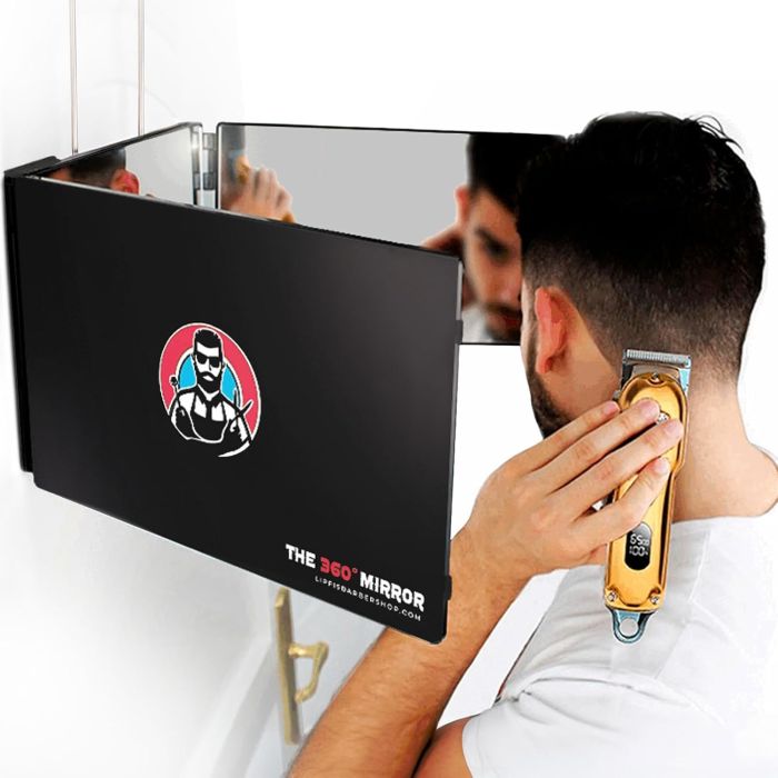 Espejo 360 Trifold para Corte de Cabello - Rectangular, Negro, Sin LED