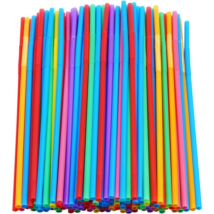 200 pitillos plásticos largos y flexibles coloridos