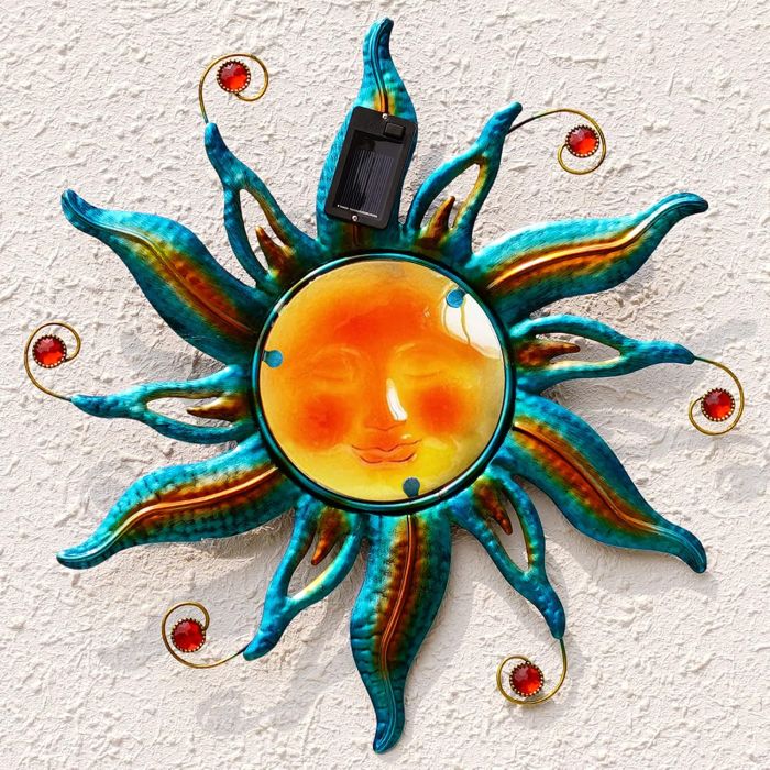 Decoración Solar de Metal para Pared Exterior Azul 18.1 pulgadas