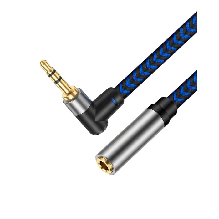 Cable de extensión de audio 3.5mm, 90 grados, 3FT, trenzado nailon