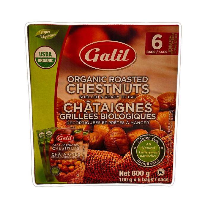 Castañas Tostadas Orgánicas Galil - Sin Gluten - 6 x 100g (600g)
