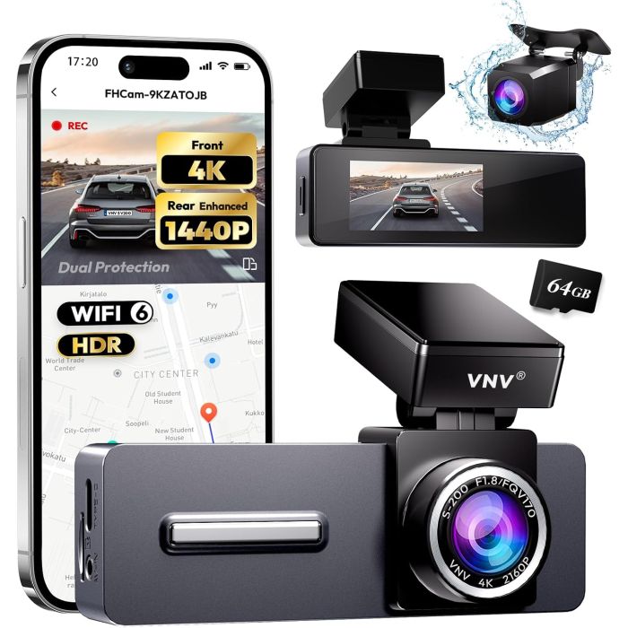 VNV 4K+2.5K Dash Cam Delantera y Trasera 2" IPS WiFi