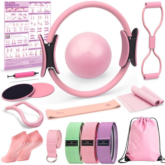 Kit de Pilates para Casa con Aro, Pelota, Bandas y Accesorios