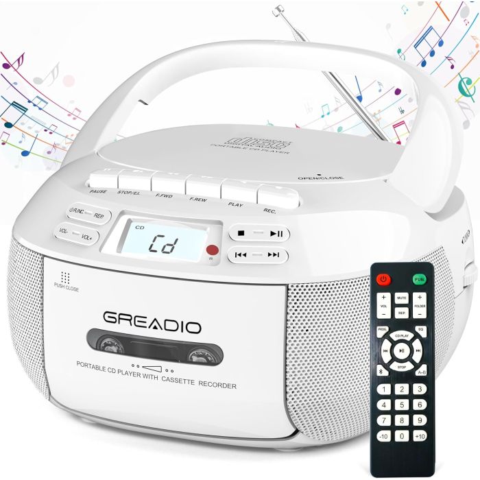 Radio CD Greadio con Bluetooth, AM/FM, USB, Cassette, Control Remoto