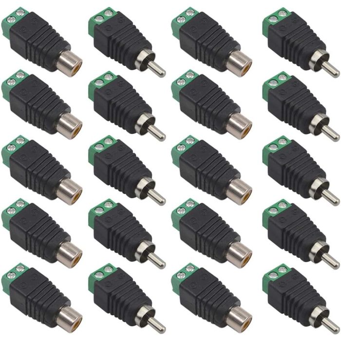 Kit de 20 Conectores RCA Profesionales, 10 Pares Macho y Hembra