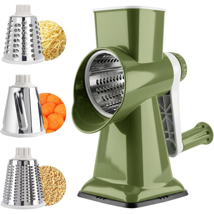 Rallador manual giratorio con manivela para queso y verduras