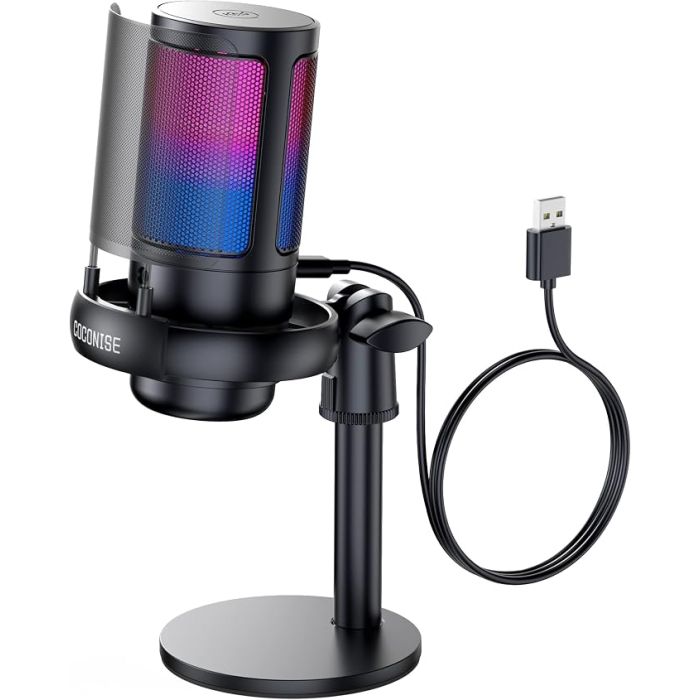 Micrófono USB con iluminación RGB para PC y streaming