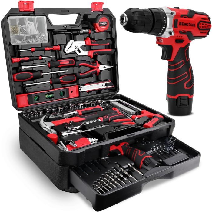 Kit de Herramientas KingTool 276 Piezas con Taladro Inalámbrico 12V