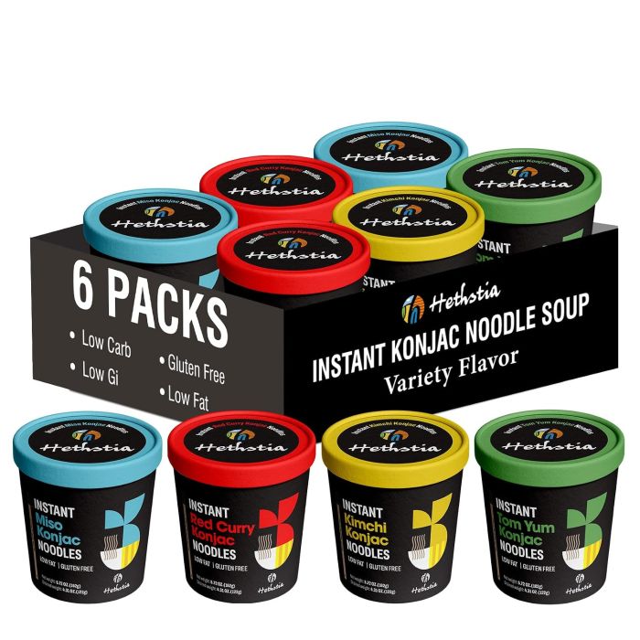 Sopa Instantánea de Fideos Konjac Hethstia, Pack de 6 Sabores
