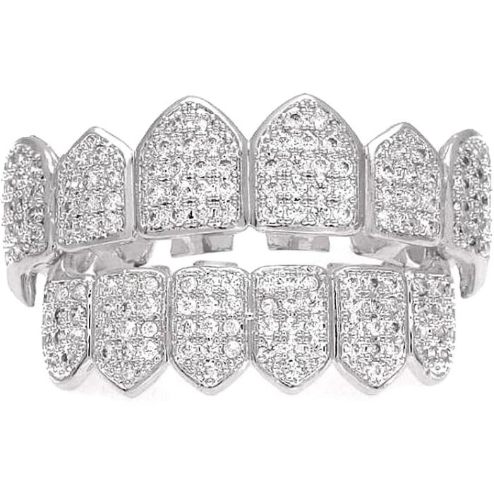 HH BLING EMPIRE Grillz de dientes con diamantes de hielo para hombre y mujer, plata