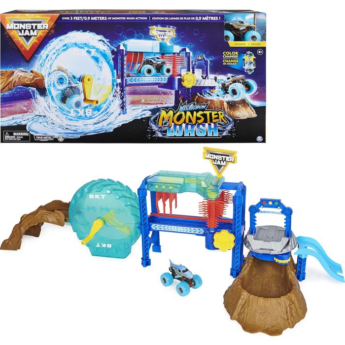 Monster Jam Megalodon Monster Wash Playset con Camión Cambia Color