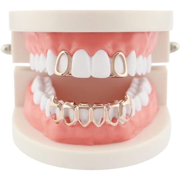 Grillz Dentales Chapados en Oro 18K 2 Piezas Superior e Inferior