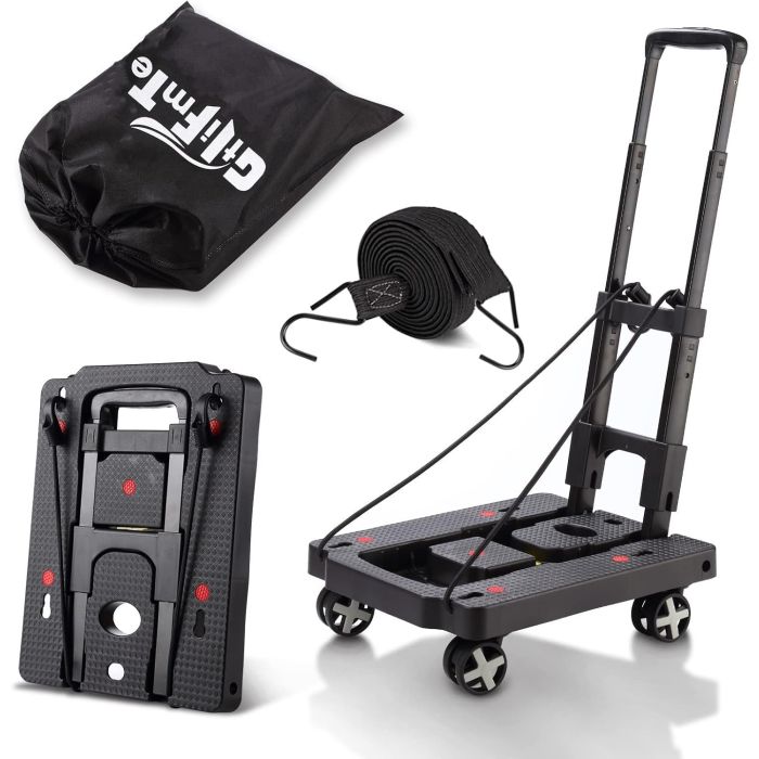 Carro de Mano Plegable con Ruedas Giratorias y Asa Ajustable