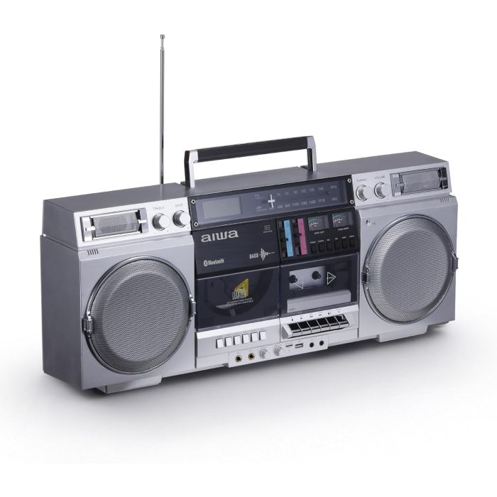 Aiwa Retro Boombox CD con Cassette Bluetooth 40W Plata