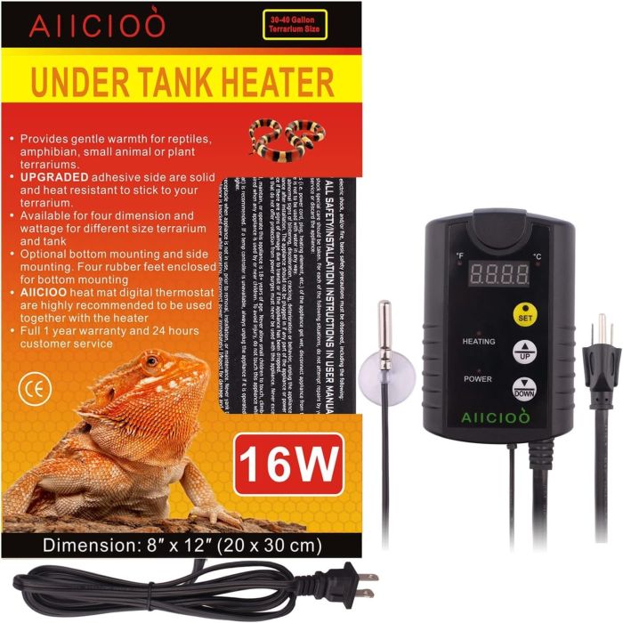 Calefactor para Terrario con Termostato para Reptiles 16W