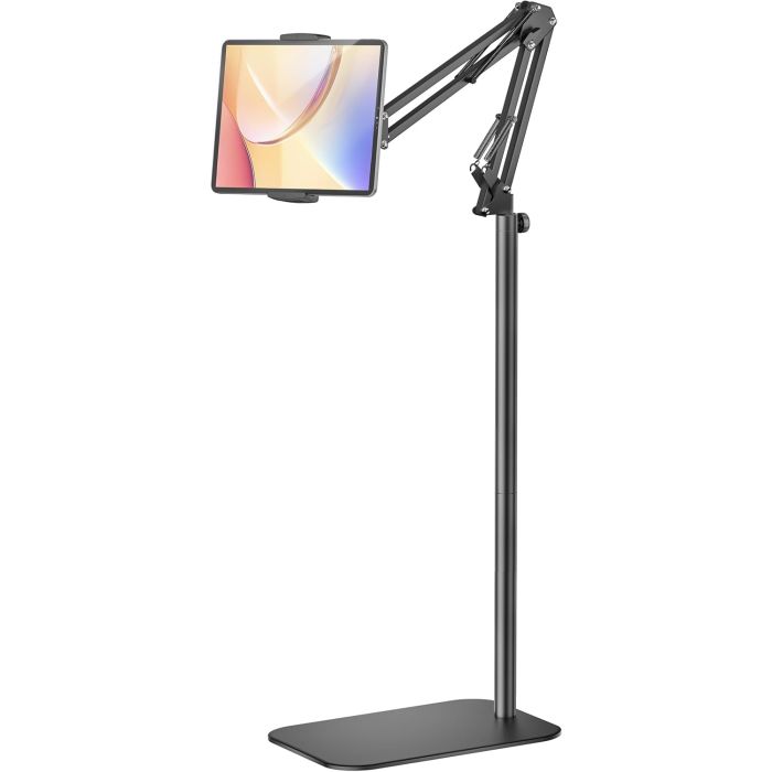 Soporte de piso metálico giratorio 360° para tablet, altura ajustable