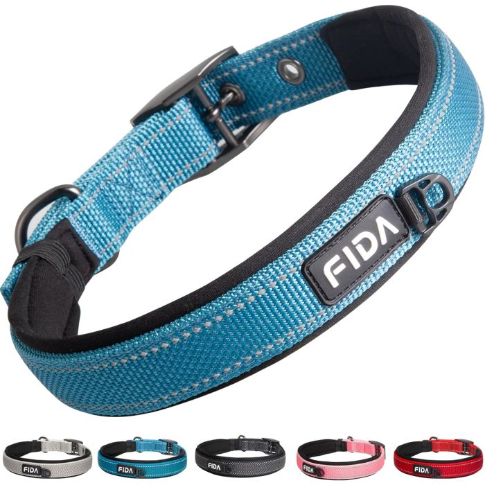 Collar Fida para perro pequeño neopreno acolchado reflectante azul talla S