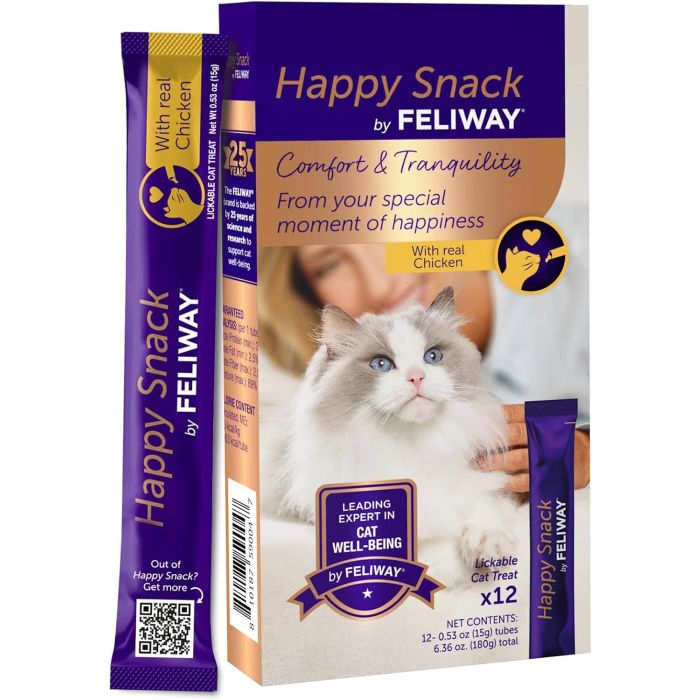 Happy Snack by FELIWAY, Snack para Gatos, Sabor Pollo, 12 Paquetes de 0.5oz