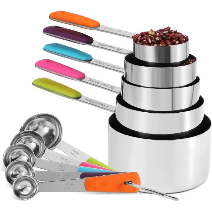 Set de 10 Cucharas y Tazas Medidoras de Acero Inoxidable