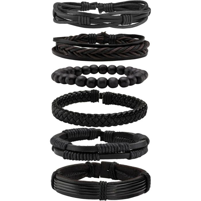 MILAKOO 6 Pulseras Cuero Trenzado Punk Ajustables