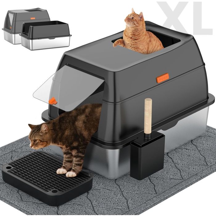 Caja de Arena de Acero Inoxidable con Tapa para Gato Negro