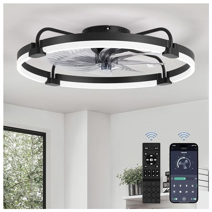 Ventilador de Techo 24'' con Luz LED y Control Remoto, 6 Vel