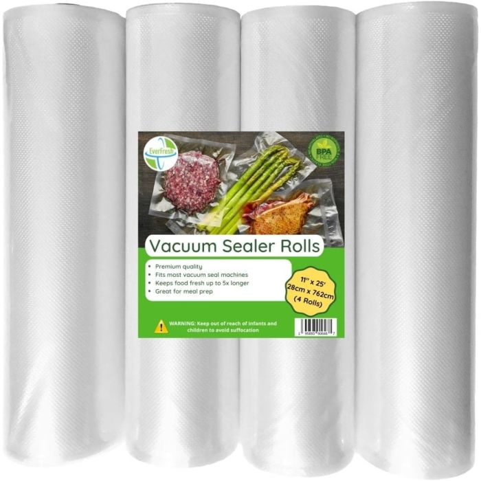 Rollos para sellador al vacío EverFresh 11" x 25', pack 4
